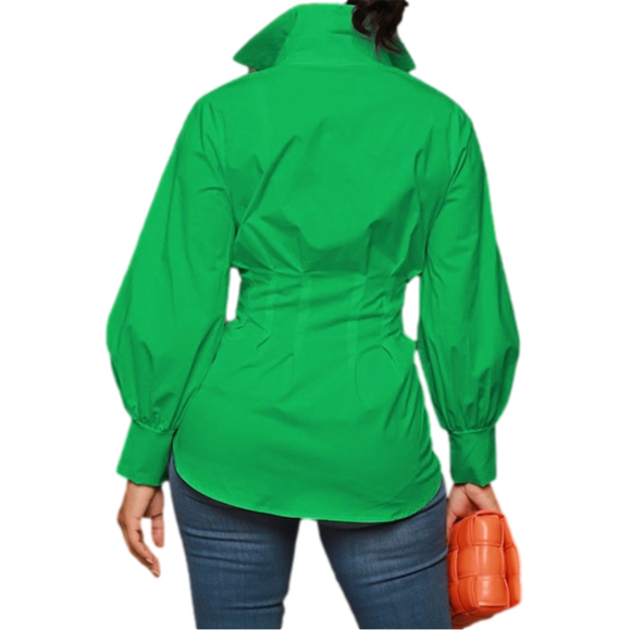 Green Sexy Casual Solid Solid Color Shirt Collar Tops - Picture 4 of 9
